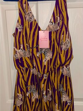 Adeline Clothing Purple & Mustard Tiger Print Romper